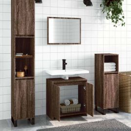 2 Piece Bathroom Furniture Set Brown Oak Engineered Wood - vid-835699