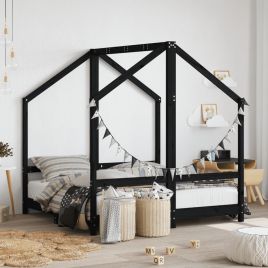 Kids Bed Frame Black 2x70x140cm Solid Wood Pine