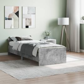 Bed Frame Concrete Grey 75x190 cm Small Single Engineered Wood