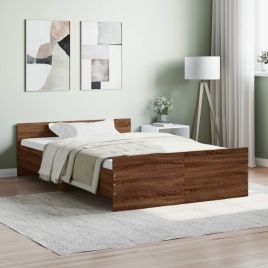 Bed Frame with Headboard and Footboard Brown Oak 120x190 cm Small Double
