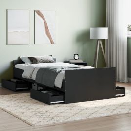 Bed Frame with Headboard and Footboard Black 90x200 cm
