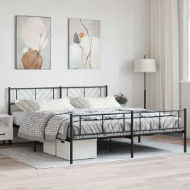 Metal Bed Frame with Headboard and Footboard Black 200x200 cm