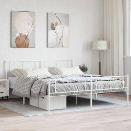 Metal Bed Frame with Headboard and Footboard White 183x213 cm