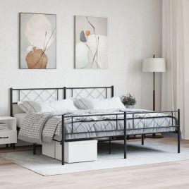 Metal Bed Frame with Headboard and Footboard Black 183x213 cm