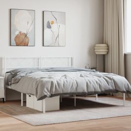 Metal Bed Frame with Headboard White 160x200 cm