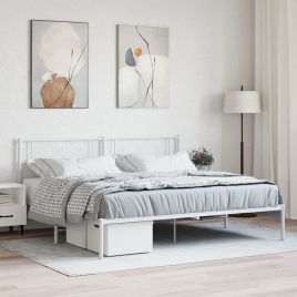 Metal Bed Frame with Headboard White 200x200 cm