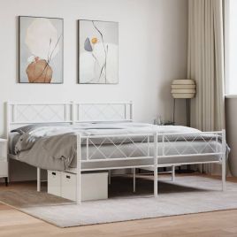Metal Bed Frame with Headboard and Footboard White 120x200 cm