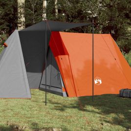 Camping Tent 3 Persons Grey&Orange 465x220x170 cm 185T Taffeta