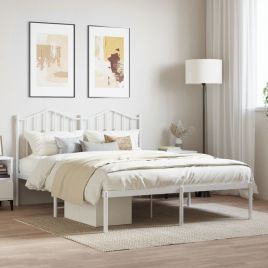 Metal Bed Frame with Headboard White 135x190 cm Double
