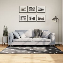 Shaggy Rug High Pile Modern Black and Cream 120x170cm