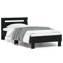 Bed Frame with Headboard Black 75x190 cm Small Single Engineered wood
