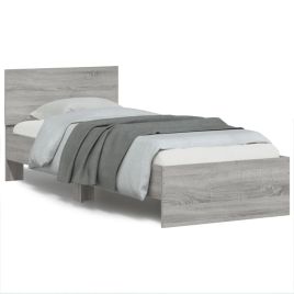 Bed Frame with Headboard and LED Lights Grey Sonoma 75x190 cm Small Single
