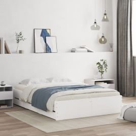 Bed Frame with Drawers White 135x190 cm Double Engineered Wood