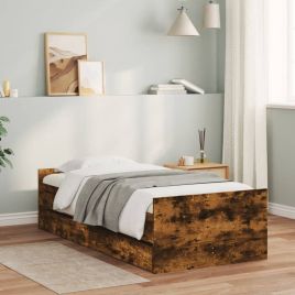 Bed Frame with Drawers Smoked Oak 90x200 cm