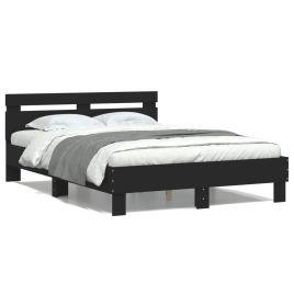 Bed Frame with Headboard and LED Black 120x200 cm