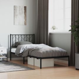 Metal Bed Frame with Headboard Black 90x190 cm Single