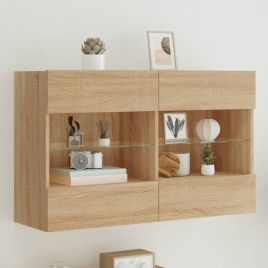 TV Wall Cabinet with LED Lights Sonoma Oak 98.5x30x60.5 cm