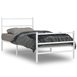 Metal Bed Frame with Headboard and Footboard White 107x203 cm