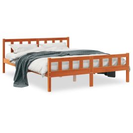 Bed Frame with Headboard Wax Brown 150x200 cm King Size Solid Wood Pine