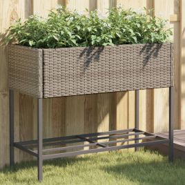 Garden Planters with Shelf 2 pcs Grey 90x40x75 cm Poly Rattan