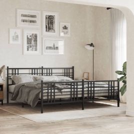 Metal Bedframe with Footboard Black 193x203cm