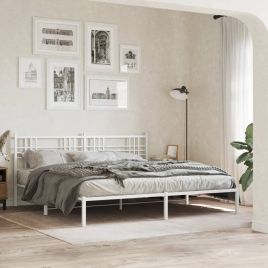 Metal Bedframe with Headboard White 200x200cm