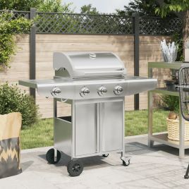 Gas BBQ Grill with 4 Burners Silver Stainless Steel - vid-367590