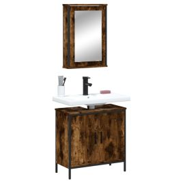 2 Piece Bathroom Furniture Set Smoked Oak Engineered Wood - vid-3214782