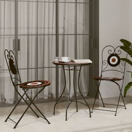 HIOCOVE Mosaic Bistro Set Terracotta and and Ceramic Iron - White