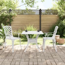 3 Piece Bistro Set White Cast Aluminium