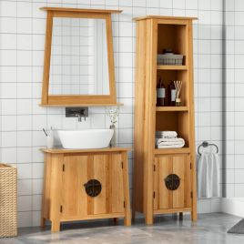 2 Piece Bathroom Furniture Set Solid Wood Pine - vid-3223456
