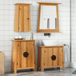 3 Piece Bathroom Furniture Set Solid Wood Pine - vid-3223457