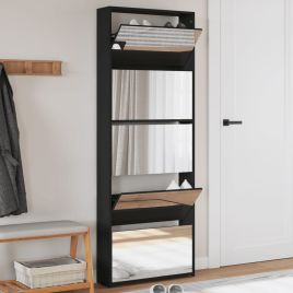 Shoe Cabinet with Mirror 5-Layer Black 63x17x169.5 cm