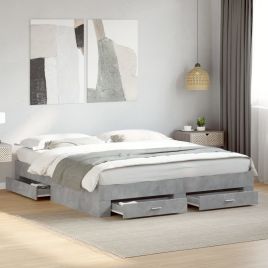 Bedframe with Drawers Concrete Grey 180x200cm Super King