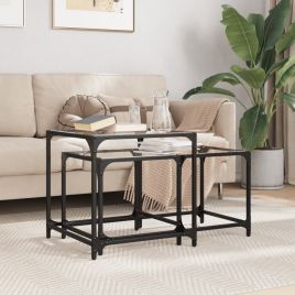 Nesting Coffee Tables 2 pcs with Transparent Glass Top Steel - vid-845984