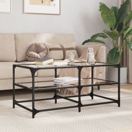 Coffee Table with Transparent Glass Top 98.5x50x45 cm Steel - vid-846012