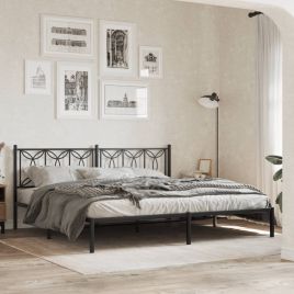 Metal Bedframe with Headboard Black 193x203cm
