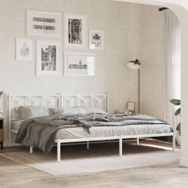 Metal Bedframe with Headboard White 193x203cm