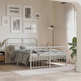 Metal Bedframe with Footboard White 137x190cm