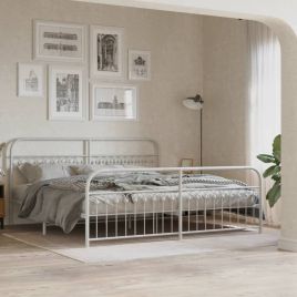 Metal Bedframe with Footboard White 193x203cm