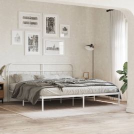 Metal Bedframe with Headboard White 200x200cm