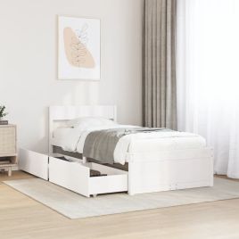 Bedframe White 100x200cm Solid Wood Pine