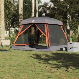Family Tent Cabin 6-Person Grey and Orange Waterproof