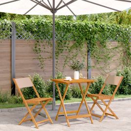 3 Piece Bistro Set Taupe Fabric and Solid Wood
