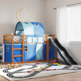 Bunkbed with Slide and Curtains Blue 90x200cm
