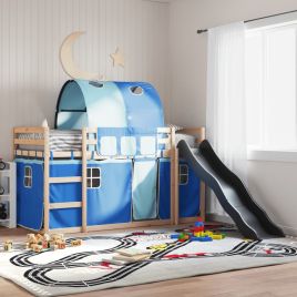 Bunkbed with Slide and Curtains Blue 90x190cm Single