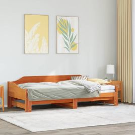 Daybed with Trundle Wax Brown Solid Wood 90x200cm