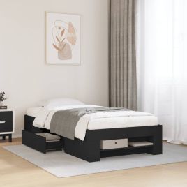 Bedframe Black 90x190cm Single Engineered Wood