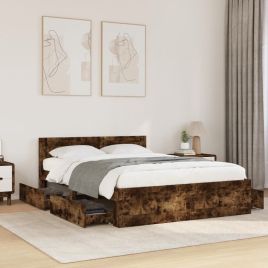 Bedframe with Headboard Smoked Oak 120x190cm Small Double