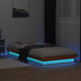 LED Bedframe Wax Brown 75x190cm Small Single Solid Wood